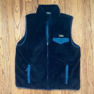 LL Bean Vest Mens Large Reg Hi-Pile Deep Snap Pocket Fleece Full Zip Navy Blue